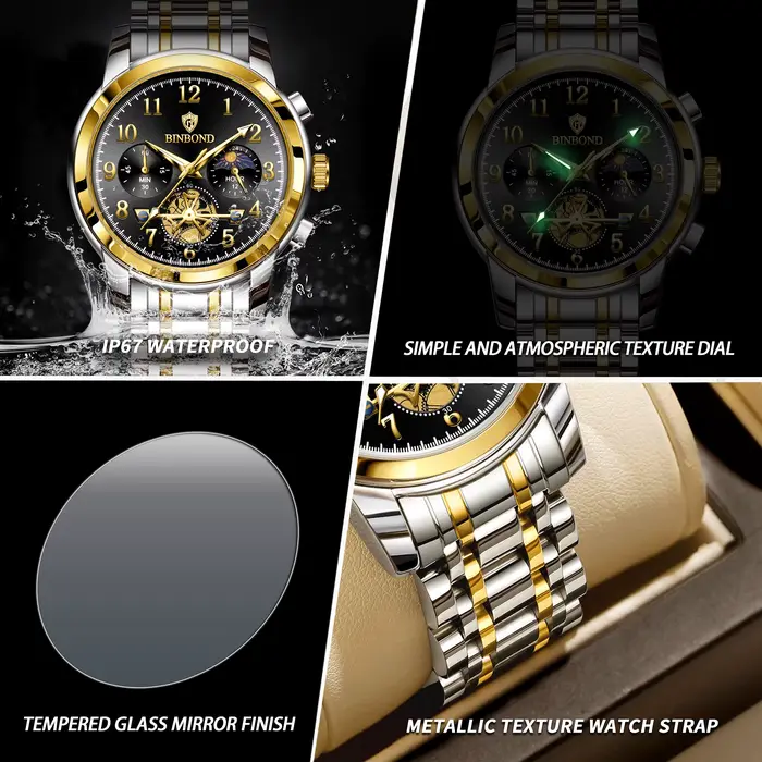 Montre de luxe homme chronographe lumineuse résistante à l'eau pour hommes quartz précise robuste occasions spéciales