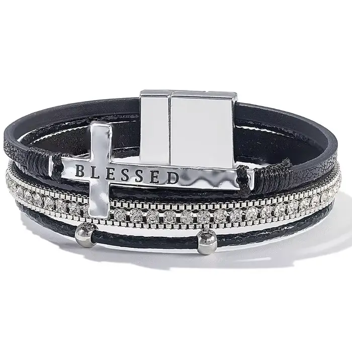 BLESSED – Bracelets en cuir avec cristaux croisés