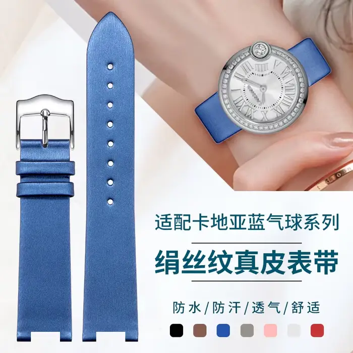 Bracelet en cuir véritable cranté Grain de Soie pour Montres Traditionnelles Femmes Occasions Spéciales Abricot Beige Blanc Bleu Blanc Bleu Clair Jaune