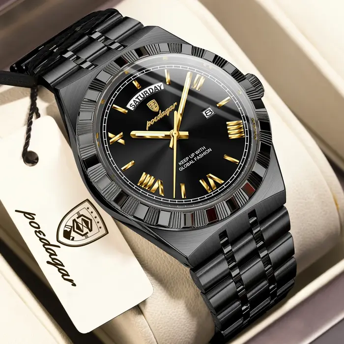 POEDAGAR mode affaires montre pour hommes lumineux étanche semaine Date luxe homme montre-bracelet en acier inoxydable