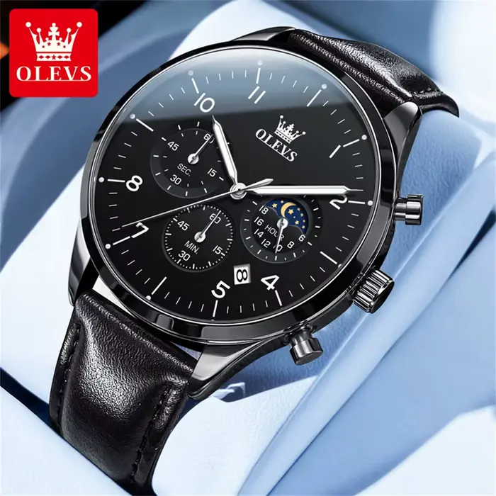 OLEVS-Montre-bracelet chronographe à quartz étanche pour homme, montres à phase de lune Shoous Reloj