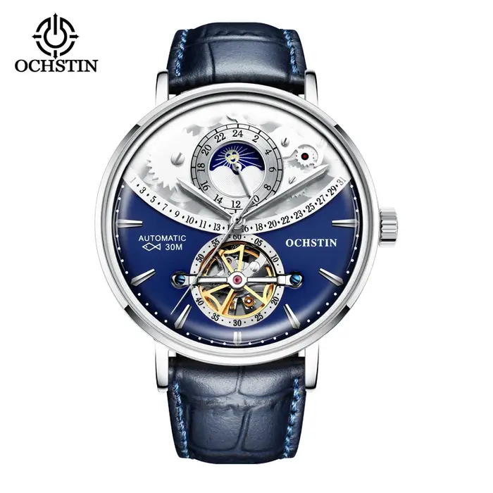 Ochstin modèle chaud soleil et lune montre entièrement automatique volant d'inertie mouvement mécanique