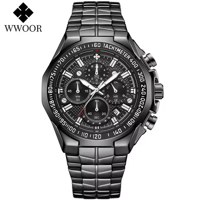 WWOOR-Montre-bracelet de sport à quartz en acier inoxydable étanche pour hommes, grandes montres mil