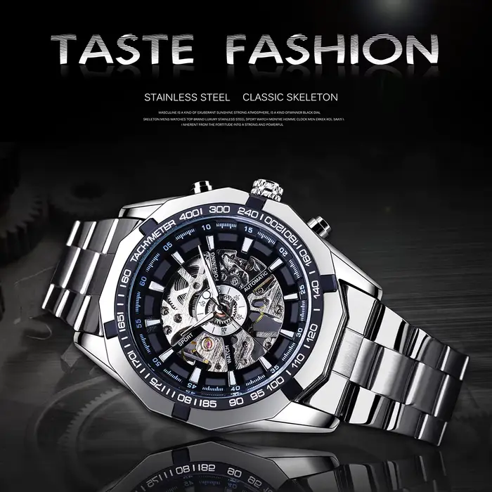 Forsining-Montre-bracelet étanche en acier inoxydable pour homme