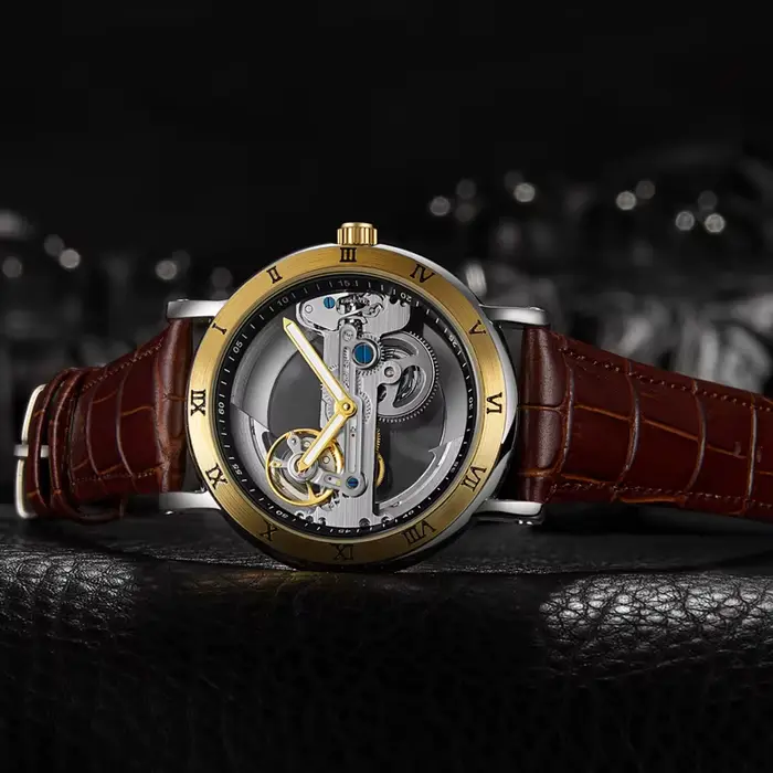 Montre hommes montre automatique montre de luxe homme montre-bracelet mécanique squelette conception étanche bracelet en cuir mâle montre Reloj Hombr