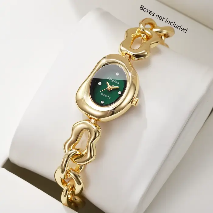 Montre à quartz pour femmes, cadran vert, élégante, avec bracelet en chaîne dorée, montre-bracelet p