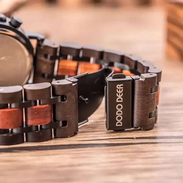 DODO DEER hommes montres en bois haut de gamme de luxe militaire en acier inoxydable chronographe montre-bracelet mâle affichage automatique de la Date cadeau des mariés