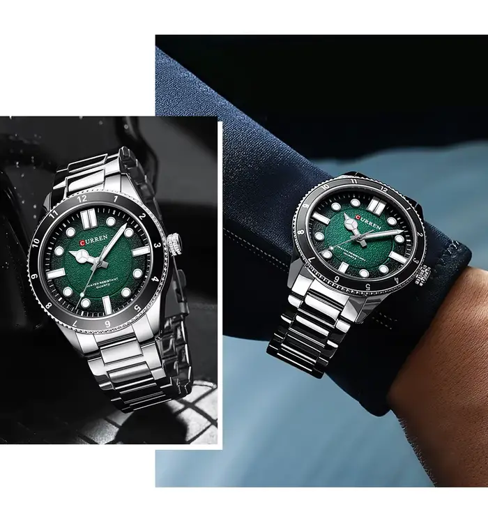 CURREN 8450 montre à Quartz pour hommes affaires bleu vert horloge affichage analogique bracelet en acier inoxydable montres pour homme