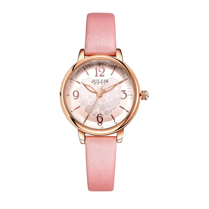 Montre en cuir véritable Julius Lady pour femme, mode rétro, heures, bracelet habillé, boîte cadeau d'anniversaire pour fille