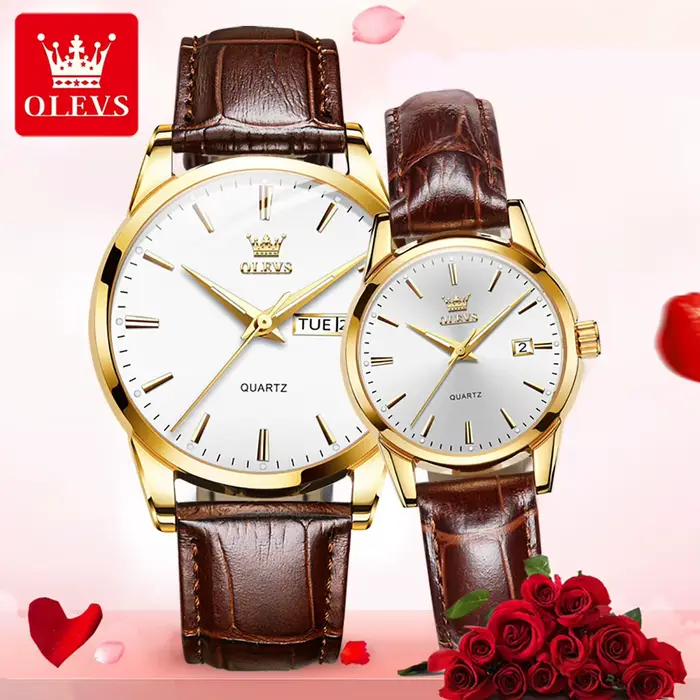 OLEVS 6898 montres de Couple de luxe marque de mode originale étanche montre-bracelet à Quartz lumineuse conception de calendrier pour Date Sport