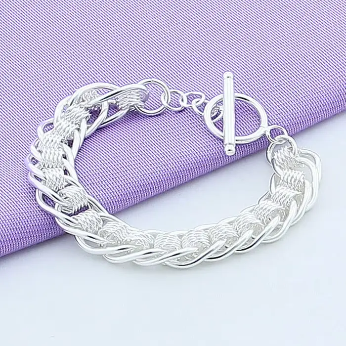 Bracelet tissé multi-cercles en argent sterling 925 pour hommes et femmes