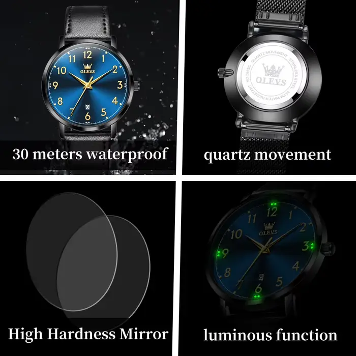 Montre homme OLEVS 5653 minimaliste quartz cadran numérique résistante à l'eau et aux chocs pour diverses occasions