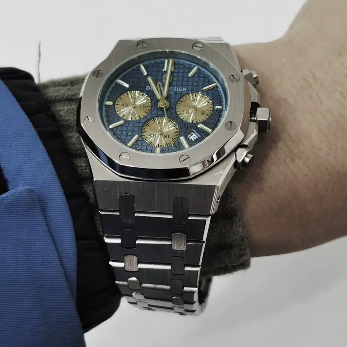 Montres chronographes de luxe pour hommes, montre de sport à quartz en acier inoxydable, montre-brac