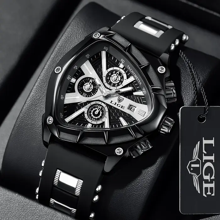 LIGE mode hommes montre Triangle chronographe militaire montre-bracelet Sport armée