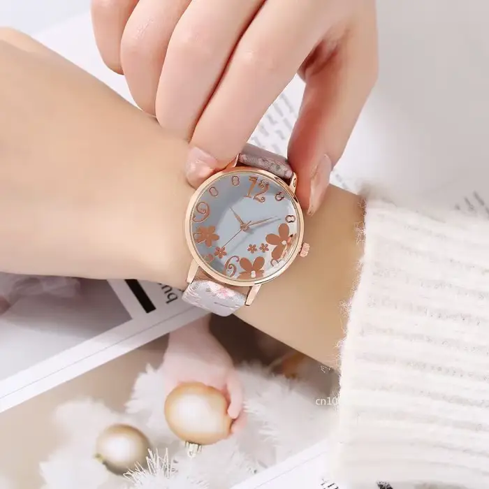 Fleurs colorées montres pour femmes ceinture imprimée