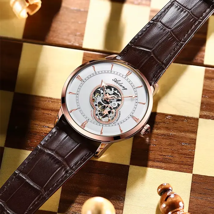 Montre homme Daniel Gorman étanche style punk robuste automatique à remontage automatique analogique-digital avec bracelet en cuir véritable pour hommes occassions spéciales