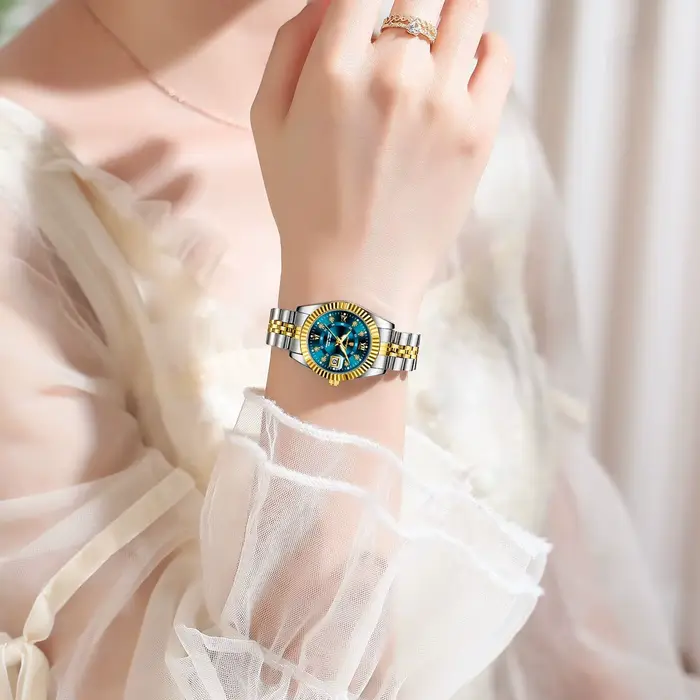 Montre POEDAGAR élégante en acier inoxydable avec fonction date automatique et résistance à l'eau pour femmes occasions spéciales