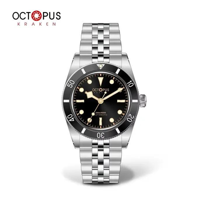 Montre automatique Octopus pour homme, 37 mm, mécanique, plongeur, étanche 20 ATM, lunette en alumin