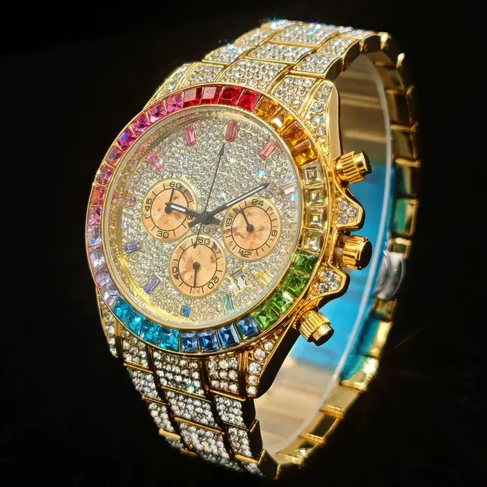 Montre de luxe homme multifonction quartz style Hip Hop résistante à l'eau avec affichage chiffre romain pour occasions spéciales