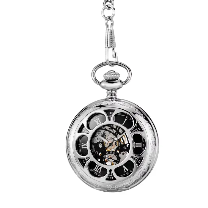Montre à gousset — Montre de poche mécanique rétro squelette, design pétale ajouré, remontage manuel