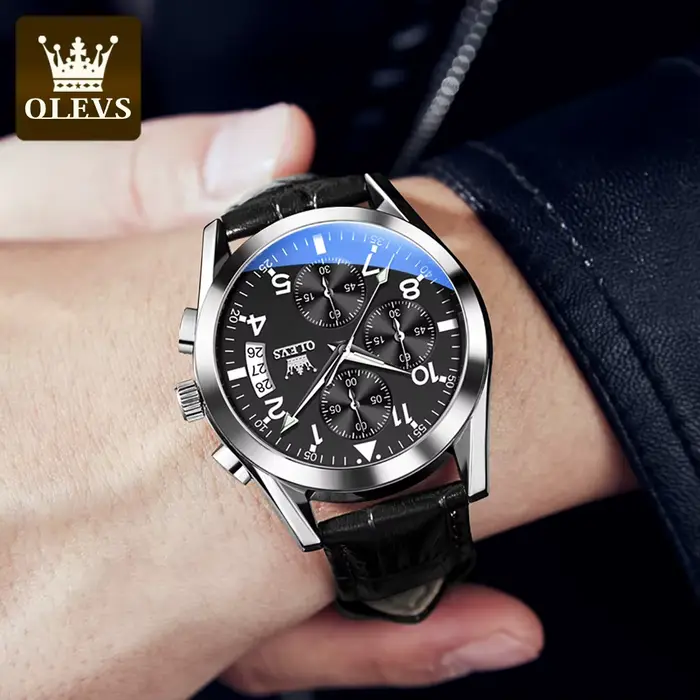 OLEVS 2878 montre d'aviateur pour hommes mode automatique mécanique étanche lumineux double affichage du calendrier Reloj Hombre