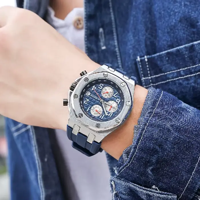Montre chronographe OCHSTIN style sport de luxe avec lunette octogonale et bracelet en silicone pour hommes occasions spéciales