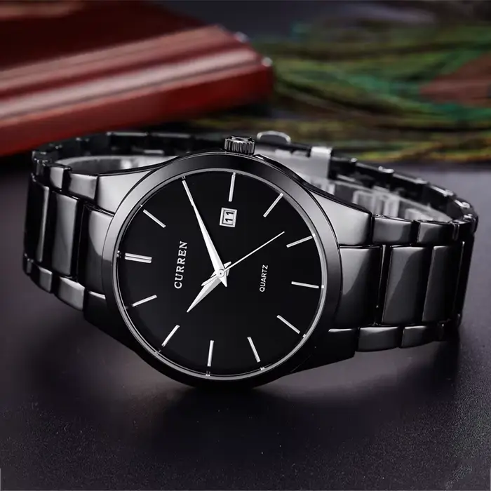 Noir Curren Top marque affaires hommes mâle montre de luxe décontracté entièrement en acier calendrier montres à quartz