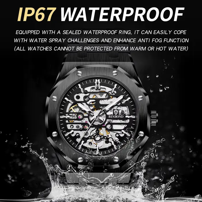 Montres mécaniques BINBOND squelette tourbillon résistantes à l'eau pour homme occasions spéciales style luxueux fournissons quatre couleurs différentes de bracelets
