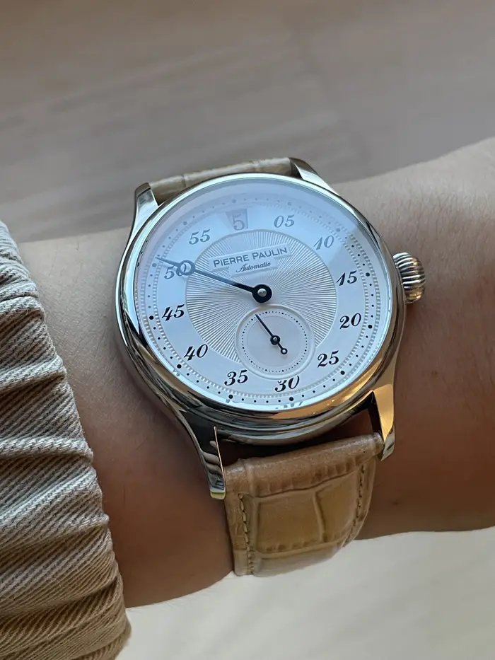 42mm PIERRE PAULIN sauter heure montre hommes saumon cadran saphir