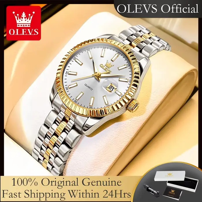 OLEVS 5593 femme montre en acier inoxydable étanche Auto Date élégante dames montre-bracelet de luxe Original