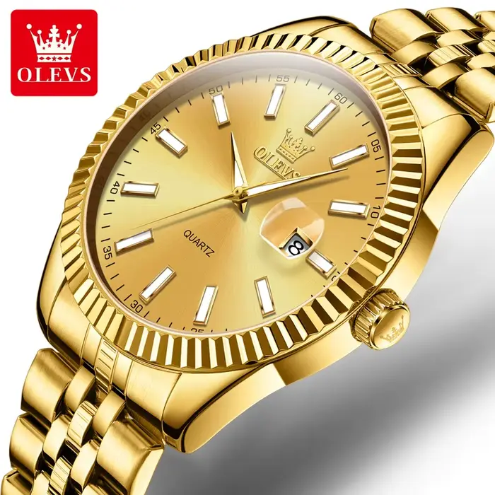OLEVS marque de luxe montre à Quartz en or pour hommes en acier inoxydable étanche calendrier lumineux mode