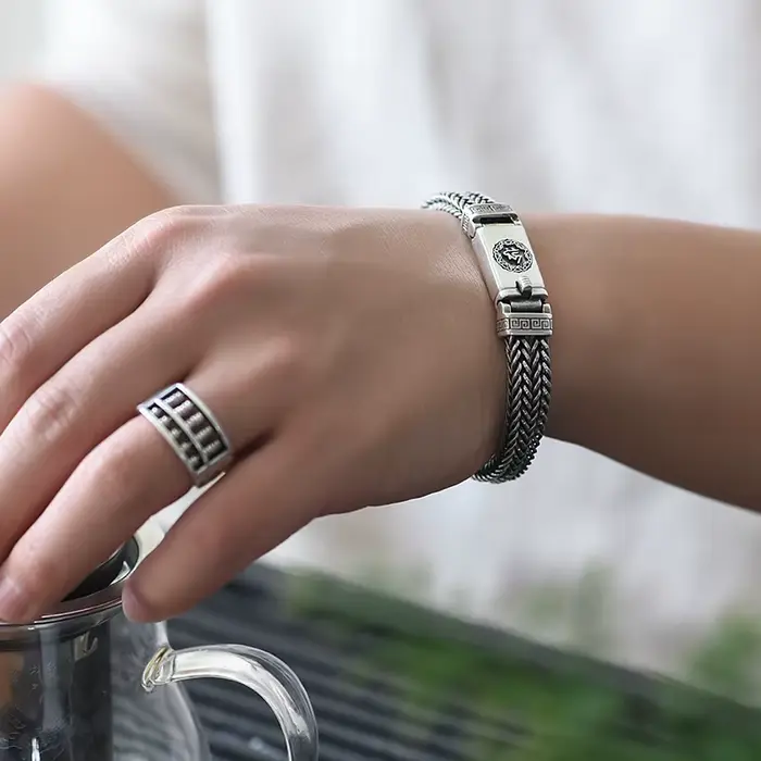 HX – Bracelet en argent tissé à la main pour hommes