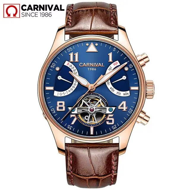 CARNIVAL mode Tourbillon montres mécaniques pour homme montre automatique saphir étanche calendrier 
