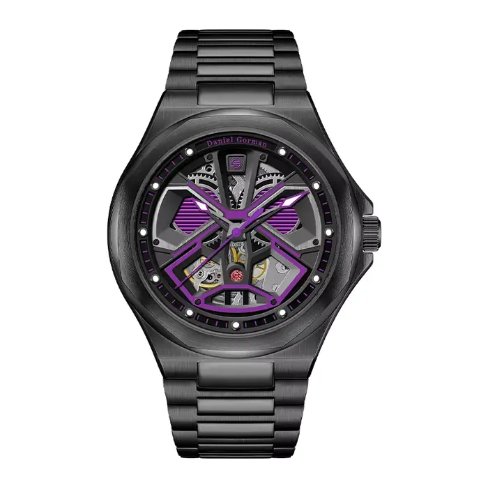 DG Montre automatique de luxe colorée entièrement ajourée
