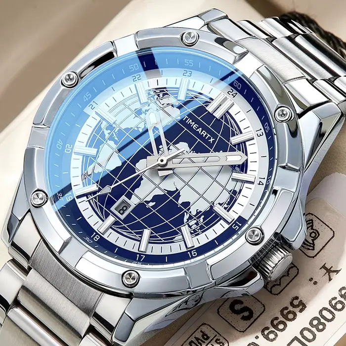 Montre pour homme avec cadran carte du monde