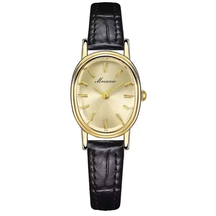 Montre de luxe à quartz avec cadran œuf de pigeon, bracelet en cuir marron et noir simple, montres-b