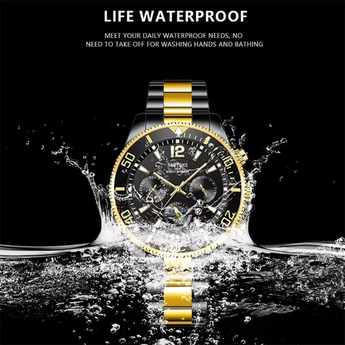 Montre en acier inoxydable Notionr à quartz avec mains lumineuses et calendrier complet pour homme mode et décontracté