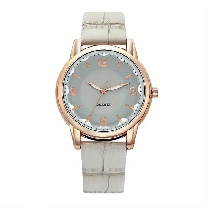 Montre à quartz avec pointeur rond pour femme, montre-bracelet analogique en cuir PU pour femme, étu