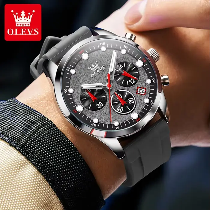 OLEVS 5602 montre de luxe pour hommes bracelet en Silicone étanche chronographe lumineux classique homme