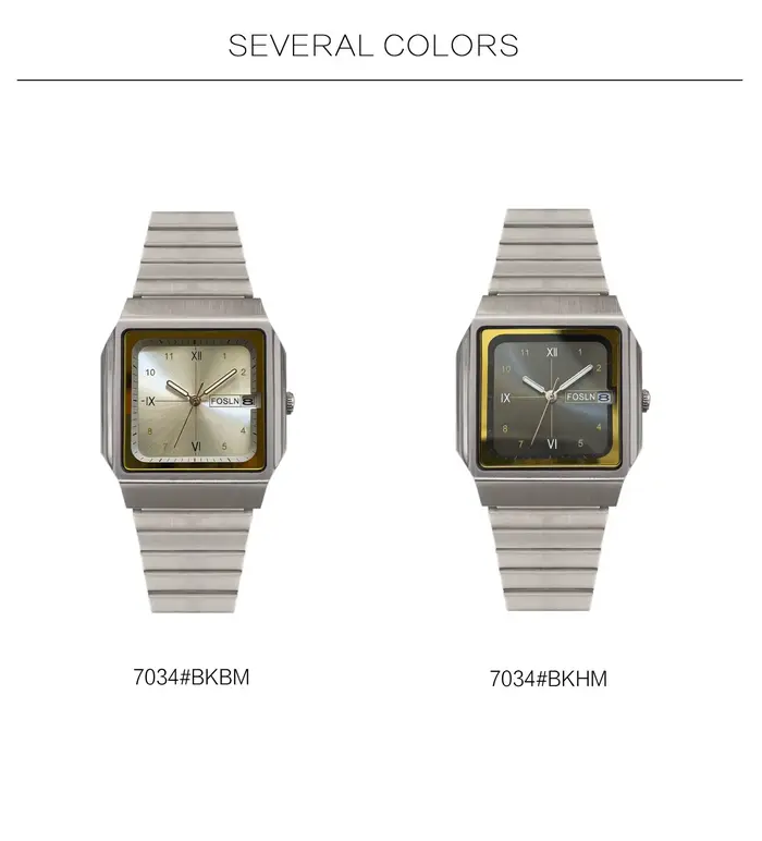 Montre à quartz carrée vintage avec boîtier en acier
