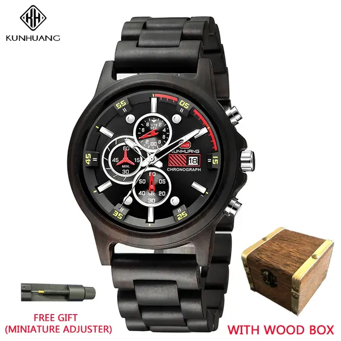 Montre chronographe en bois pour homme