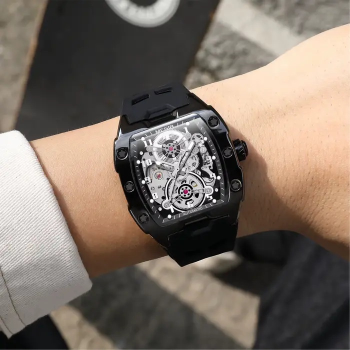 MEGIR montres mécaniques automatiques pour hommes 43MM Tonneau cadran squelette homme montre-bracelet étanche lumineux mâle horloge Reloj Hombre