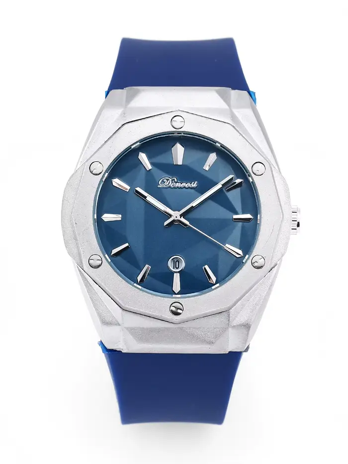 Montre pour homme Denvosi - Boîtier haut de gamme avec lunette à découpe diamantée, bracelet en sili