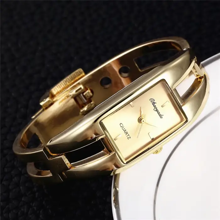 Nouvelle mode Rectangle femmes bracelet montre de luxe haut marque doré dames