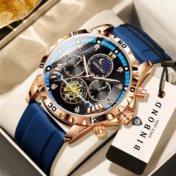 Montres à quartz BINBOND pour hommes, montres de luxe lumineuses, étanches, chronographes, montres d