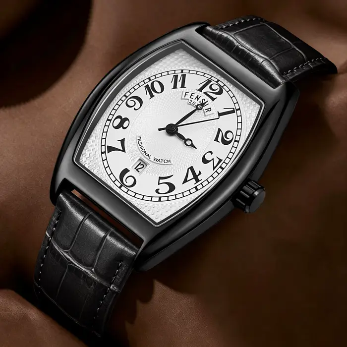Montre à quartz rétro en forme de baril pour homme