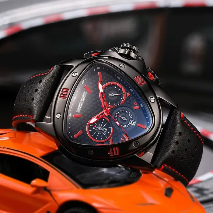 Nouvelle montre hommes haute gamme ZBJP triangle résistante à l'eau avec bracelet en cuir pour homme occassions spéciales quartz audacieux