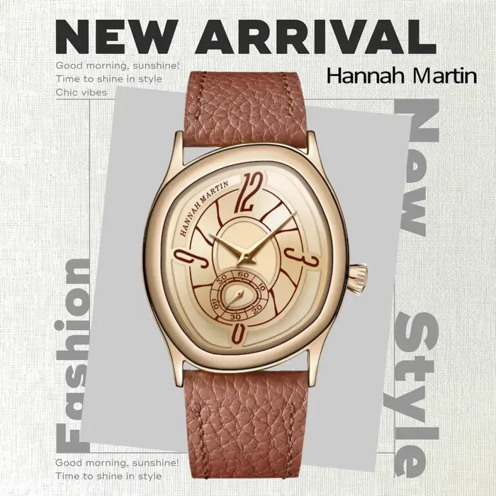 HANNAH MARTIN femmes montre créative or Rose horloge en cuir 40mm rêveur géométrique coquille 3Bar étanche Couple cadeau