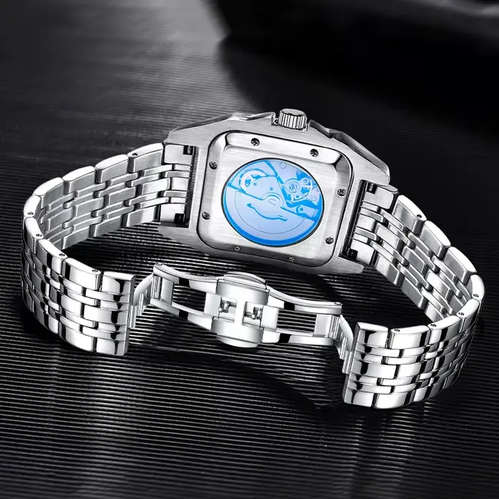 Montre mécanique automatique carrée élégante pour homme résistante à l'eau idéale pour toutes les occasions cadeau spécial