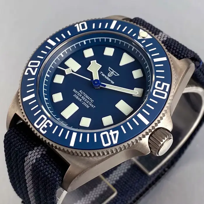Montre mécanique Tandorio 42 mm rétro avec boîtier en titane résistant à l'eau pour homme occasions spéciales plongée style élégant